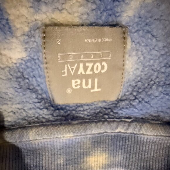 Aritzia TNA Cozy Fleece Tie-Dye Crewneck Sweatshirt Medium Blue Yellow - Picture 3 of 5